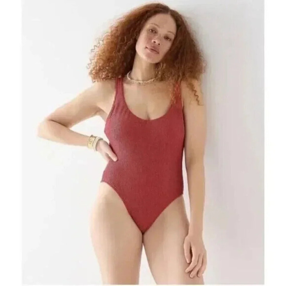 J.CREW Other - J.Crew Scrunchie Classic Scoopneck One Piece Swimsuit Size 10 Brown Red Vacation
